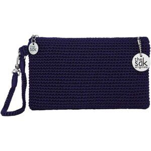 Crochet Denim Recycled Materials Wristlet 8.5x0.5x5.25 inches
